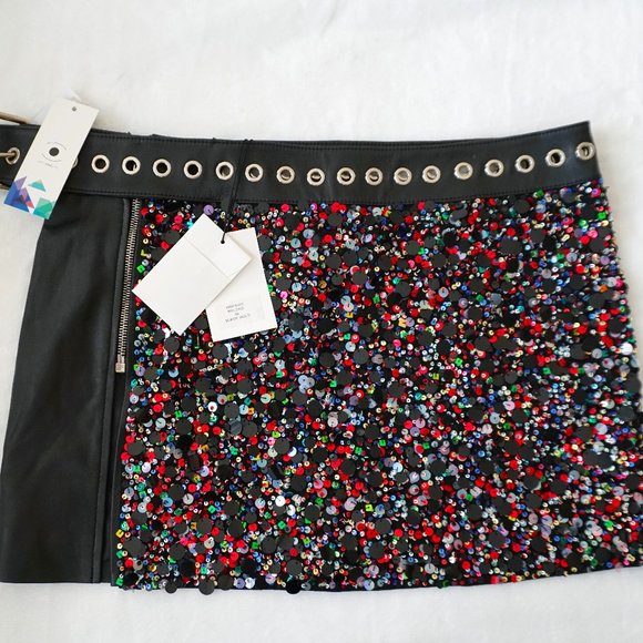 Multicoloured Beau Souci Leather and Sequin Mini Skirt - Picture 1 of 4